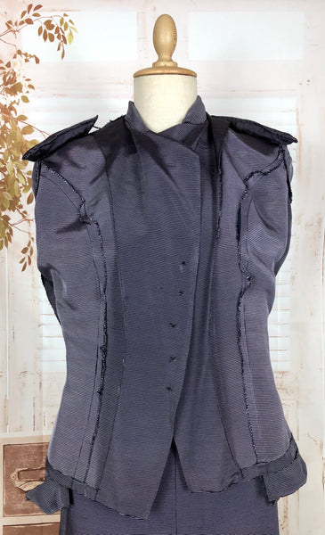 Amazing Blue Striped Rayon Faille 1940s Suit Volup Capable