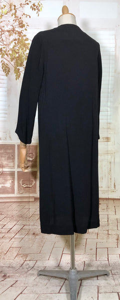 Classic Lightweight 1930s Black Crepe Coat With Soutache Trim