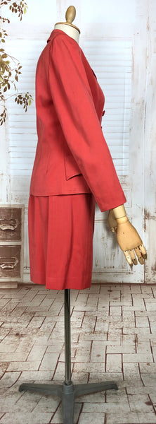 Incredible Original 1940s Vintage Coral Red Gabardine Skirt Suit By Jaunty Juniors