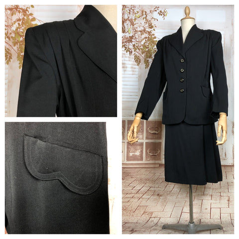 Rare Classic Original 1940s Volup Vintage Black Skirt Suit