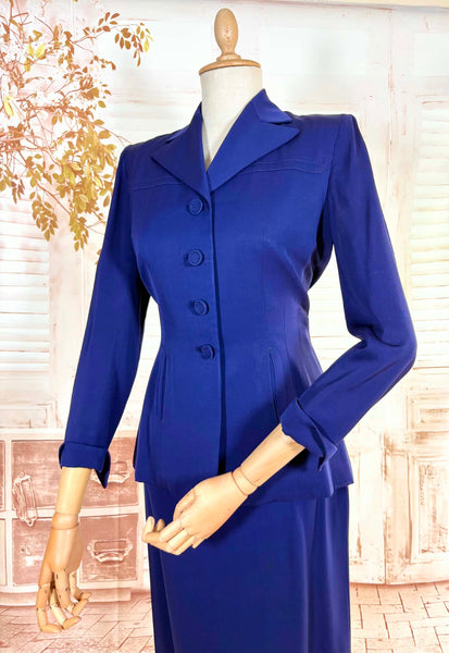 Exquisite Royal Blue 1940s Gabardine Suit With Western Stitching Detail