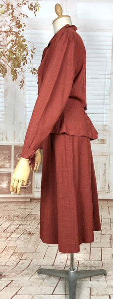 Incredible Original 1940s Vintage Rust Red Bustle Back Skirt Suit