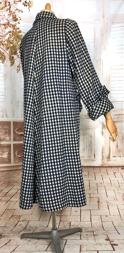 Stunning Original 1940s Volup Vintage Blue Plaid Check Swing Coat With Black Sheep Antiques