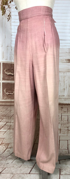 Super Rare Original Late 1930s / Early 1940s Volup Vintage Pink Candy Striped Denim Pant Suit By Edwin Blu Surf