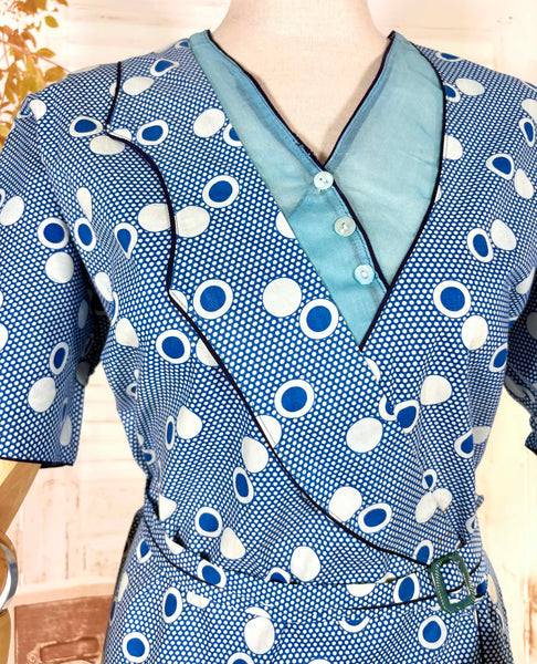 Rare Volup 1930s Blue And White Spotted Day Dress