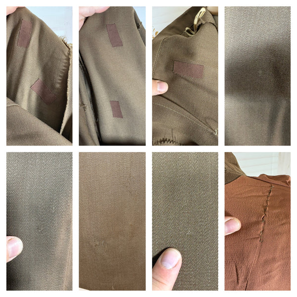 1940s Brown Gabardine Skirt Suit With Pocket Details