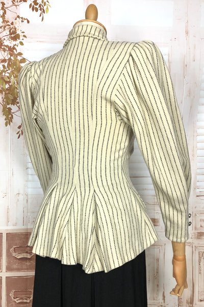 Exceptional Original 1930s Vintage Cream And Black Striped Bustle Back Skirt Suit