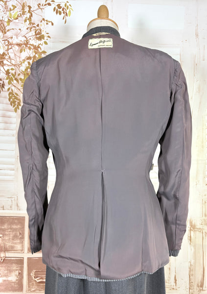 Sharply Tailored 1940s Grey Pinstripe Skirt Suit with Contrast Lapels