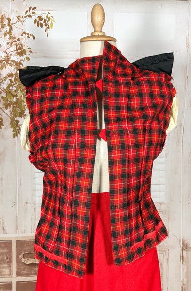 Fabulous 1940s Red And Black Plaid Skirt Suit