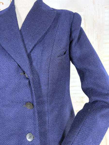 Rare Edwardian / 1910s Navy Blue Riding Coat With Asymmetric Closure