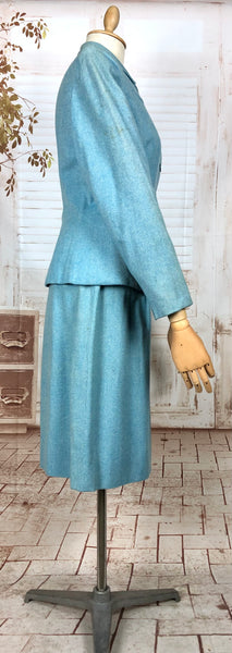 Amazing Original 1940s Vintage Sky Blue Skirt Suit By Handmacher