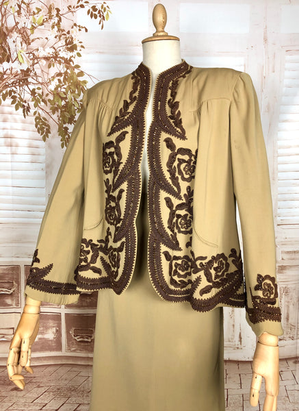 Exceptionally Rare Original 1940s Beaded Soutache Suit By Evalen Original