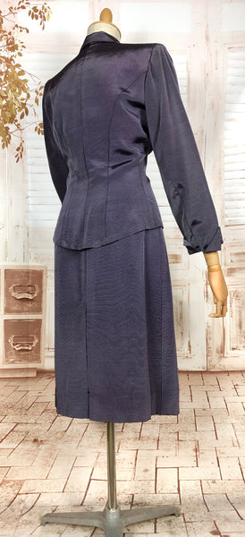 Amazing Blue Striped Rayon Faille 1940s Suit Volup Capable