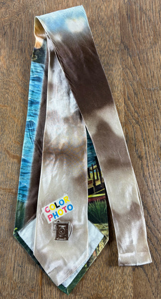 Incredible Rare 1940s / 1950a Photographic Sailing Tie By Color Photo