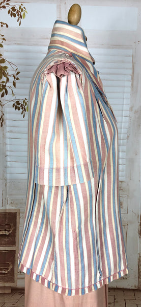 Super Rare Original Late 1930s / Early 1940s Volup Vintage Pink Candy Striped Denim Pant Suit By Edwin Blu Surf