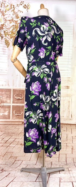 1940s Novelty Bow And Flower Print Dress