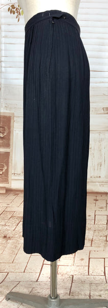 Exquisite Original 1940s Vintage Navy Blue Crepe Skirt Suit With Pin Tucks