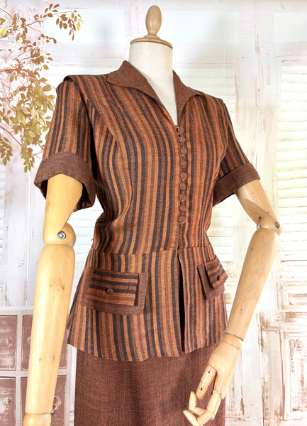 Lightweight Wool 1940s Rust Brown Striped Volup Suit