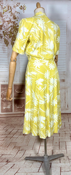 Stunning Chartreuse Abstract Floral Print 1940s Dress