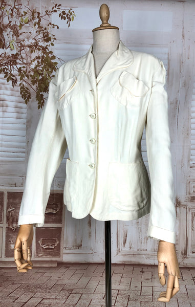 Stunning Original 1940s Volup Vintage White Summer Weight Blazer By Sacony Palm Beach