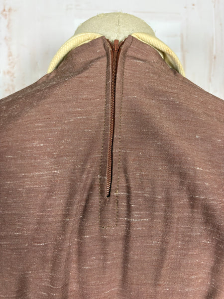 Lightweight 1940s Chocolate Brown Skirt Suit With Contrast Collar