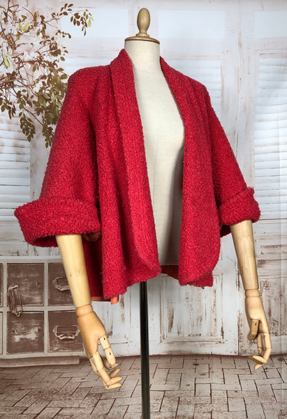 Fabulous Lipstick Red Late 1940s / Early 1950s Boucle Swing Coat