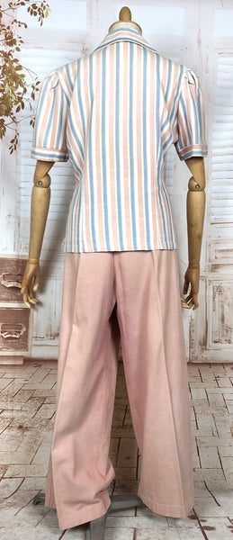 Super Rare Original Late 1930s / Early 1940s Volup Vintage Pink Candy Striped Denim Pant Suit By Edwin Blu Surf