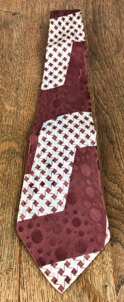 Original 1940s Burgundy And White Houndstooth American Rayon Swing Tie By Bond
