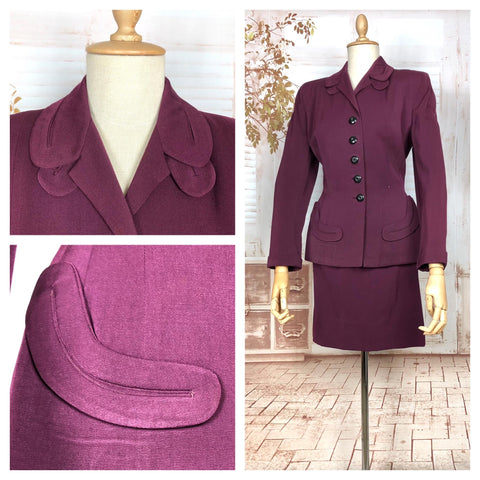 Beautiful Original 1940s Vintage Berry Purple Gabardine Skirt Suit