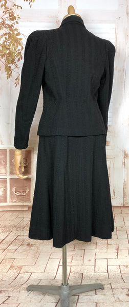 Amazing Original 1930s Black Skirt Suit With Textured Stripes