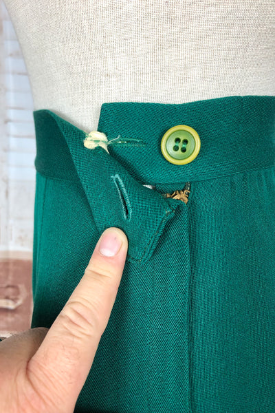 Amazing Original 1940s Vintage Emerald Green Gabardine Skirt Suit