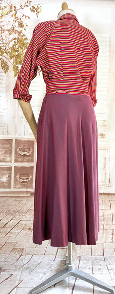 Pink and Purple Striped 1940s Day Dress By Ann Foster