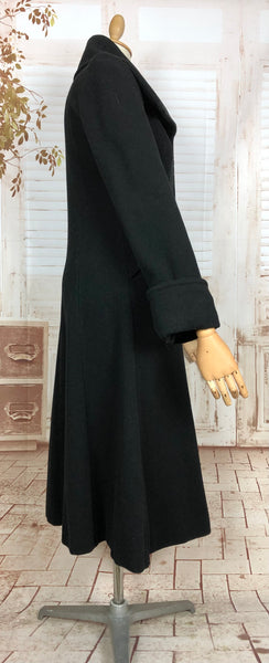 Beautiful Original 1970s Does 1940s Classic Black Princess Coat With Oversized Collar By Joseph Magnin