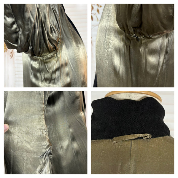 Classic Double Breasted Black 1940s Coat With Cinched Belt Back