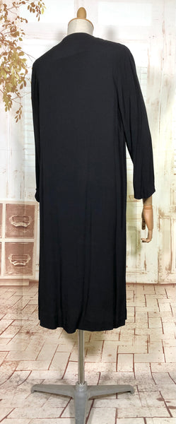 Classic Lightweight 1930s Black Crepe Coat With Soutache Trim