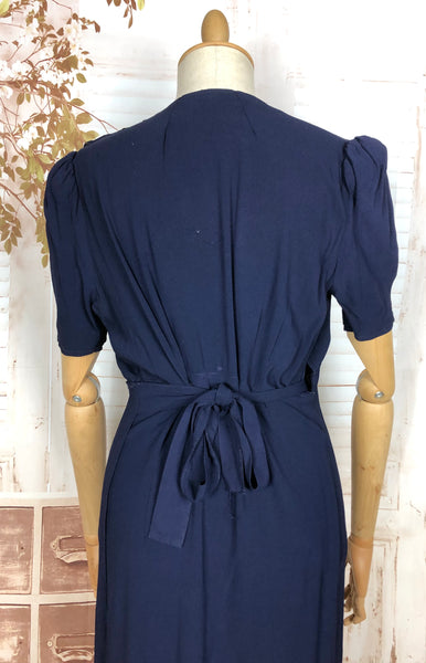 Rare 1930s Navy Blue Crepe Adjustable Maternity Wrap Dress By Blessed Event