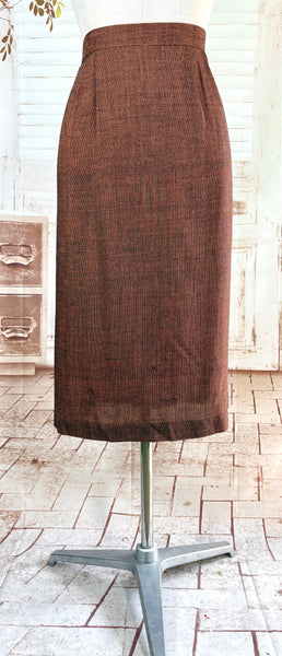 Lightweight Wool 1940s Rust Brown Striped Volup Suit