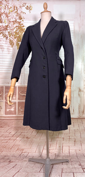 Early 1940s Navy Blue Fitted Wartime Princess Coat