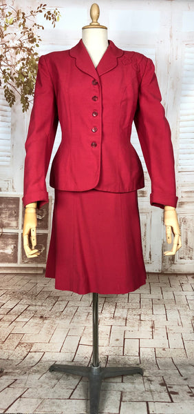 Rare Original 1940s Volup Vintage Cherry Red Gabardine Skirt Suit