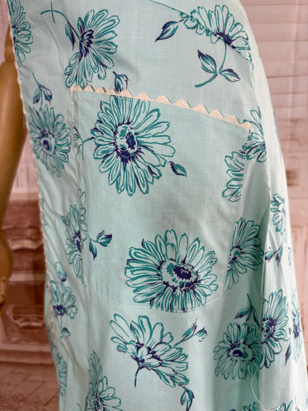 Late 1930s Early 1940s Volup Aqua Zip Front Day Dress