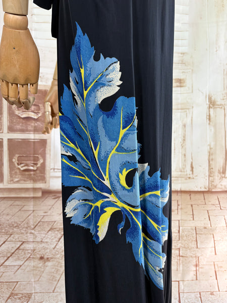 Exceptional 1940s Rayon Full Length Hawaiian Dress With Large Tropical Print