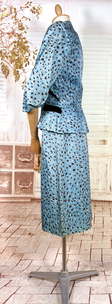 Late 1940s / Early 1950s Blue Print Dress Suit
