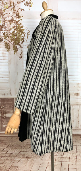 Exquisite Original 1930s Vintage Black And Grey Striped Coat