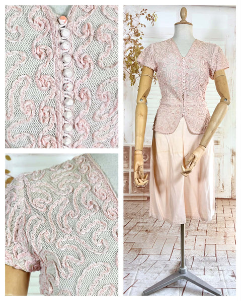 Exquisite Pale Pink Late 1930s / Early 1940s Summer Suit With Soutache Details