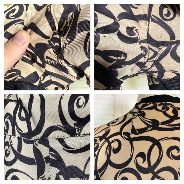 Fabulous 1930s Black And Cream Swirl Pattern Rayon Jersey Dress