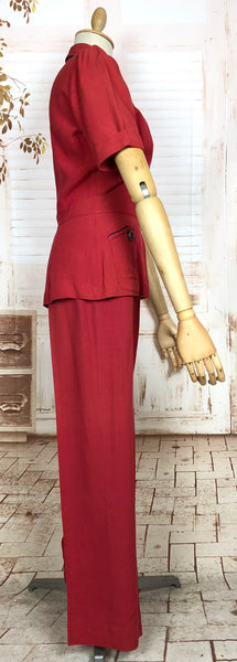 Exceptionally Rare Original 1940s Red Pant Suit By Hobbies Sportwear