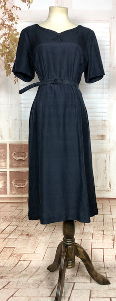 Gorgeous Original Late 1940s Vintage Navy Blue Silk Dress Suit