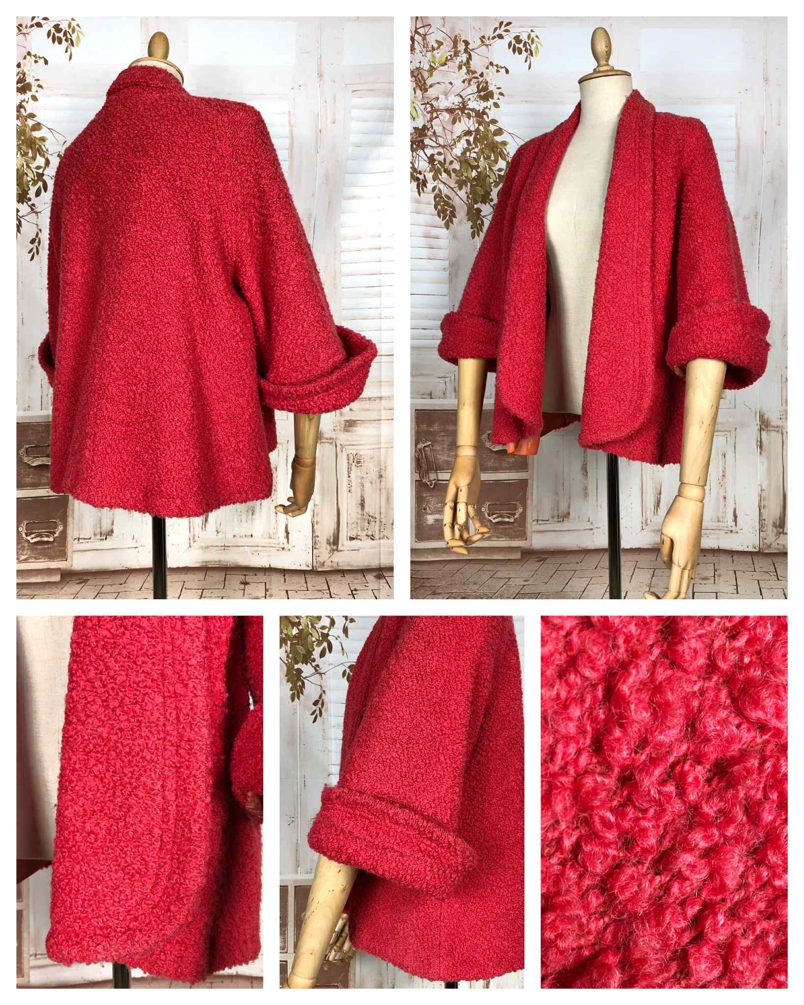 Fabulous Lipstick Red Late 1940s / Early 1950s Boucle Swing Coat