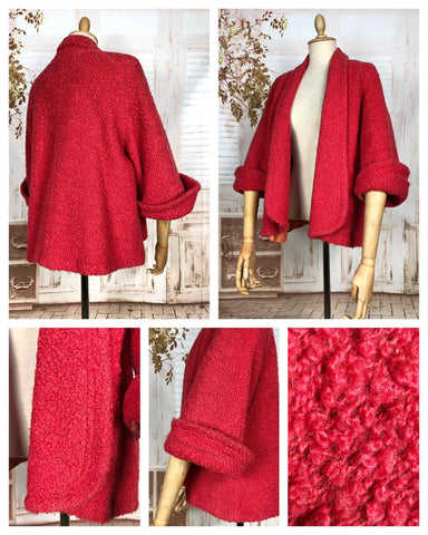 Fabulous Lipstick Red Late 1940s / Early 1950s Boucle Swing Coat