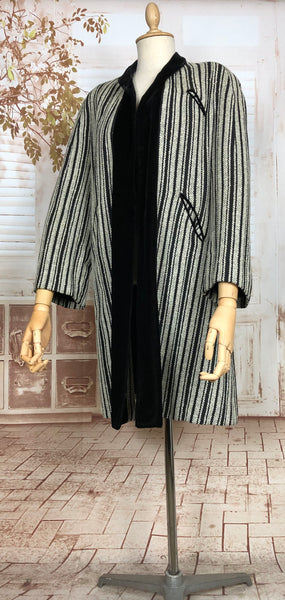 Exquisite Original 1930s Vintage Black And Grey Striped Coat